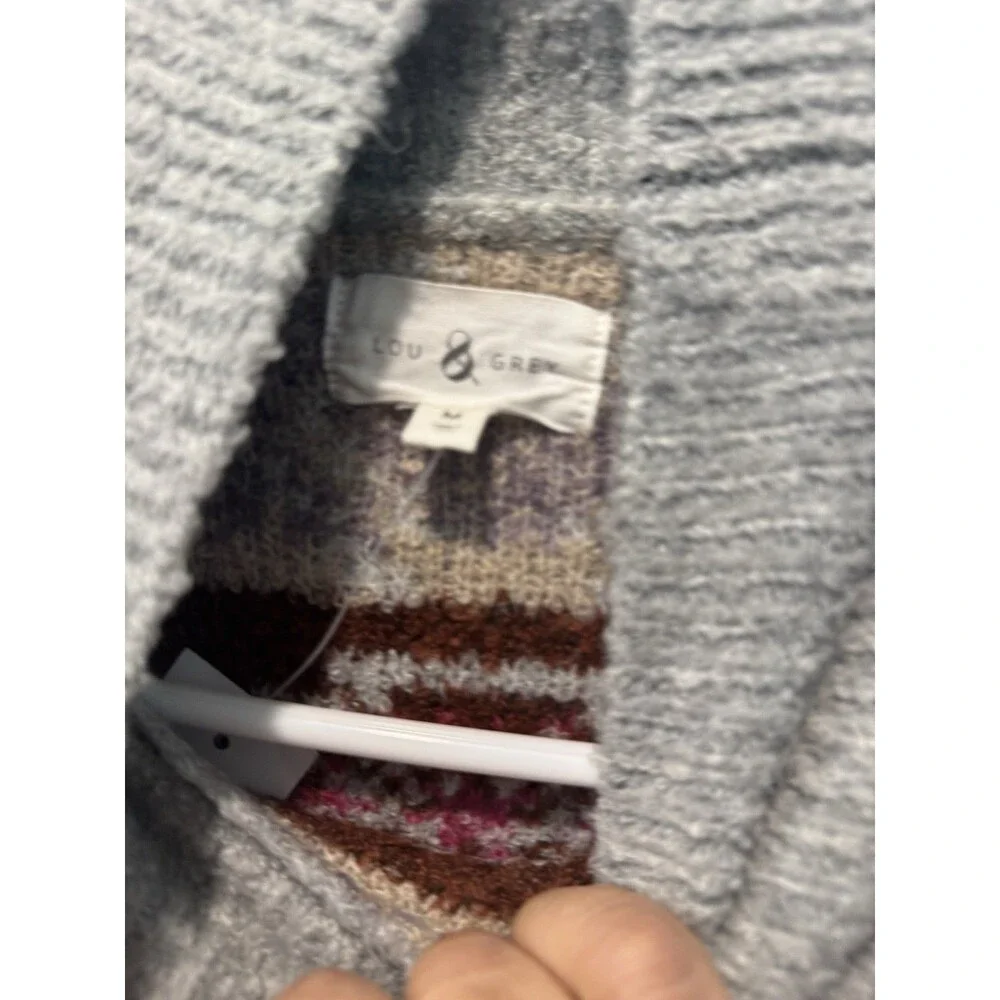 Lou & Grey Fair Isle Tunic Sweater Women's M Pebble Grey Heather Mock Neck NWT